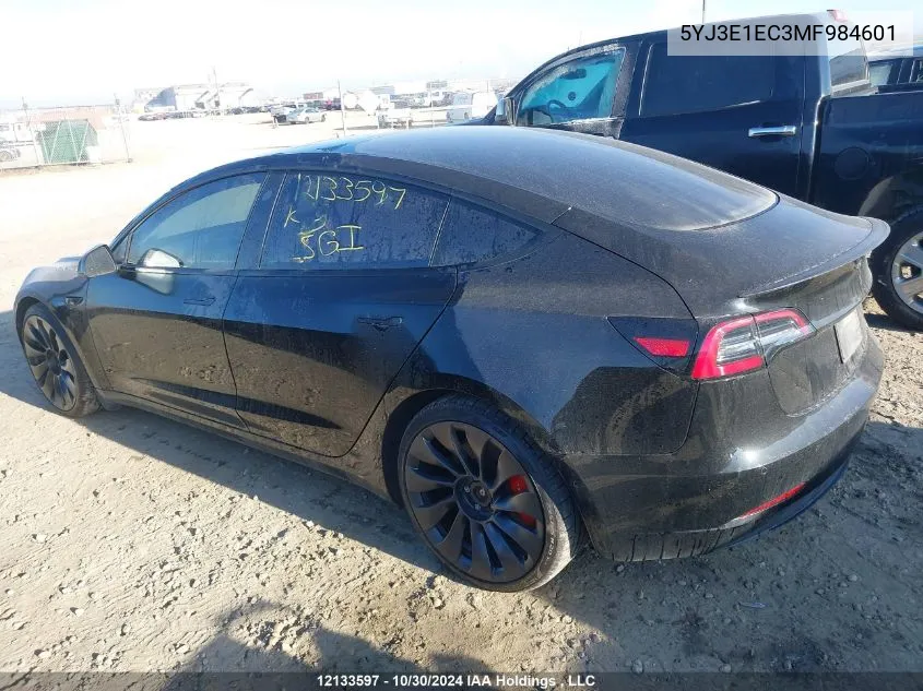 2021 Tesla Model 3 VIN: 5YJ3E1EC3MF984601 Lot: 12133597