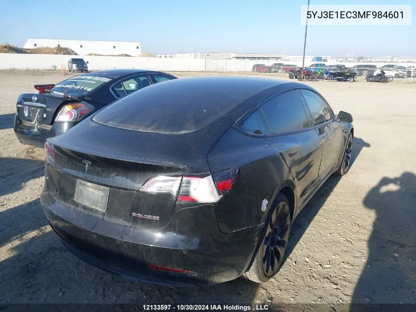 2021 Tesla Model 3 VIN: 5YJ3E1EC3MF984601 Lot: 12133597