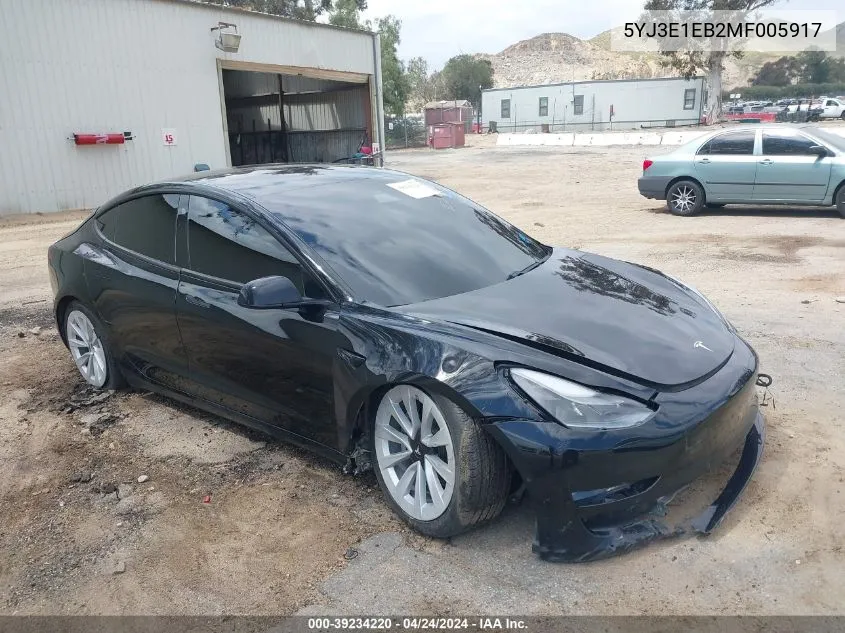 2021 Tesla Model 3 Long Range Dual Motor All-Wheel Drive VIN: 5YJ3E1EB2MF005917 Lot: 39234220