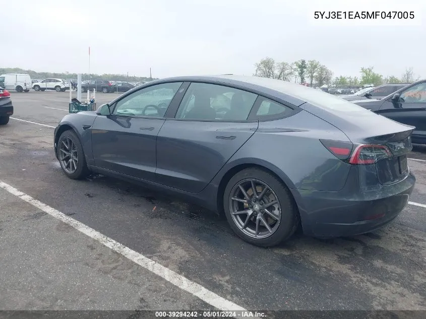 5YJ3E1EA5MF047005 2021 Tesla Model 3 Standard Range Plus Rear-Wheel Drive