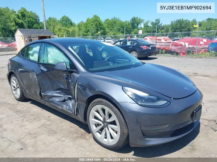 2021 Tesla Model 3 Long Range Dual Motor All-Wheel Drive VIN: 5YJ3E1EB1MF902694 Lot: 39491094