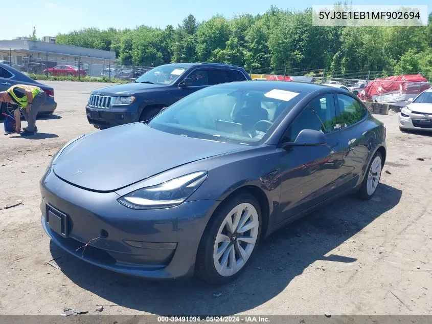 2021 Tesla Model 3 Long Range Dual Motor All-Wheel Drive VIN: 5YJ3E1EB1MF902694 Lot: 39491094