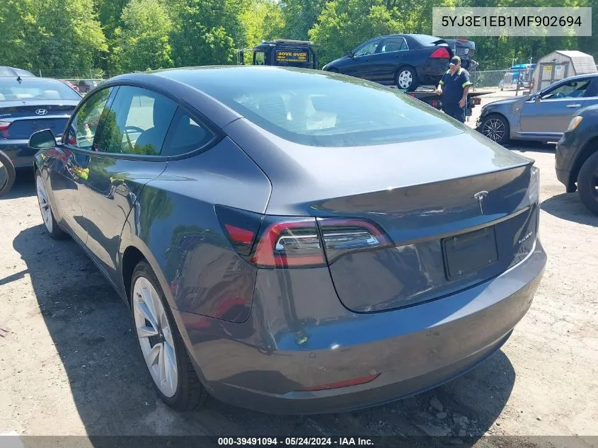 2021 Tesla Model 3 Long Range Dual Motor All-Wheel Drive VIN: 5YJ3E1EB1MF902694 Lot: 39491094