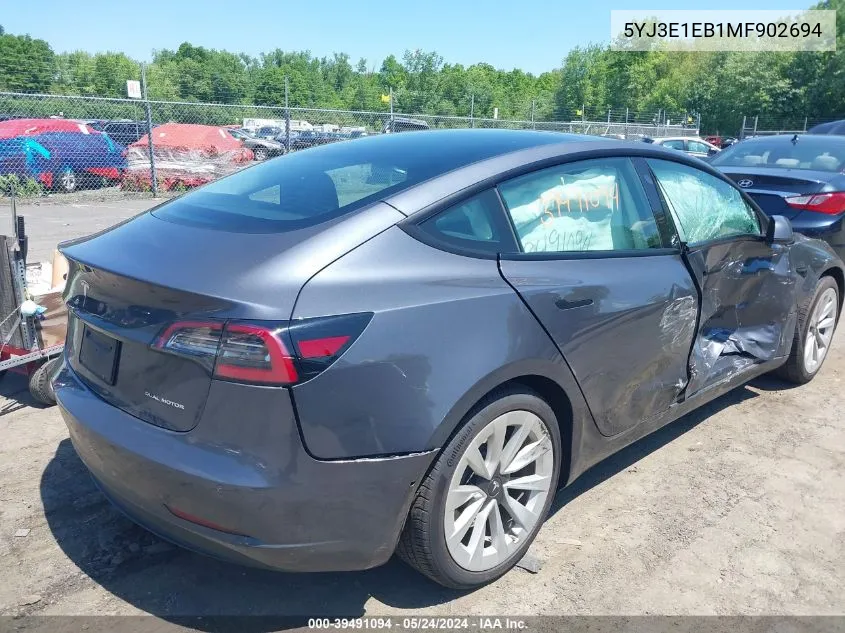 2021 Tesla Model 3 Long Range Dual Motor All-Wheel Drive VIN: 5YJ3E1EB1MF902694 Lot: 39491094