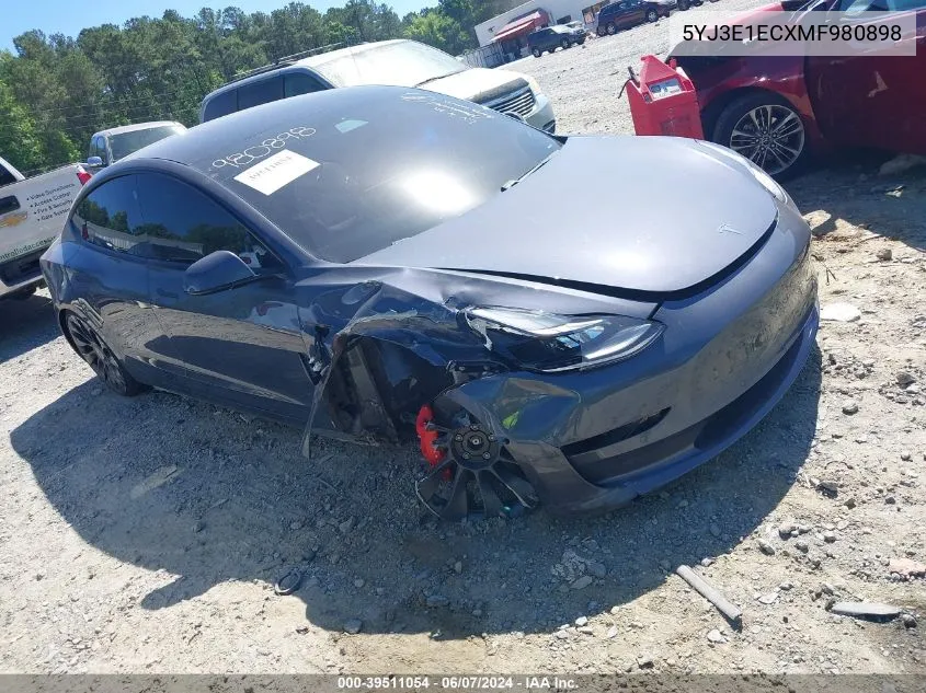 2021 Tesla Model 3 Performance Dual Motor All-Wheel Drive VIN: 5YJ3E1ECXMF980898 Lot: 39511054