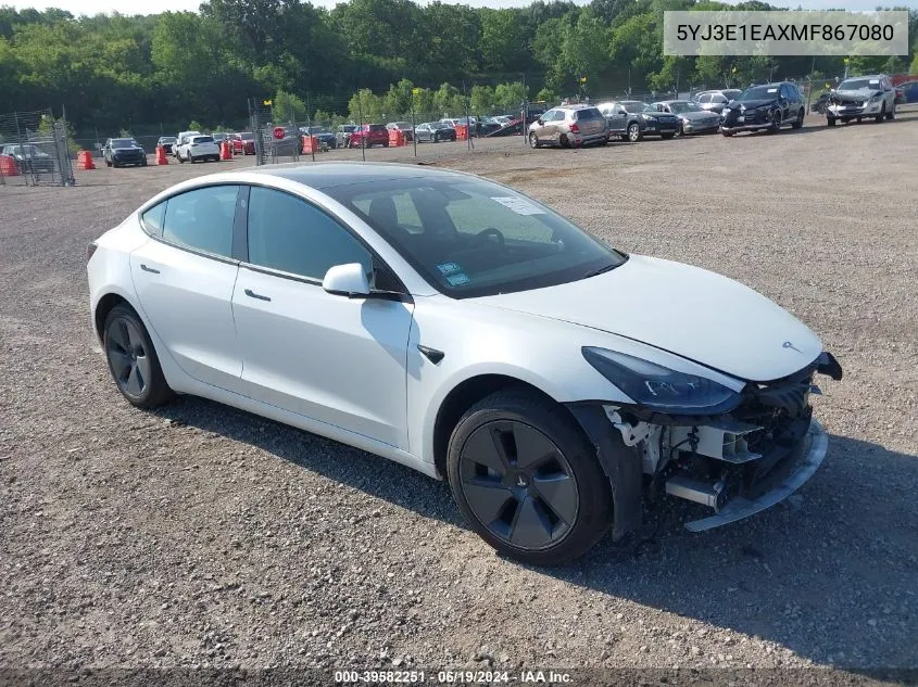 2021 Tesla Model 3 Standard Range Plus Rear-Wheel Drive VIN: 5YJ3E1EAXMF867080 Lot: 39582251