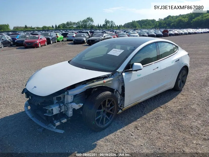 2021 Tesla Model 3 Standard Range Plus Rear-Wheel Drive VIN: 5YJ3E1EAXMF867080 Lot: 39582251