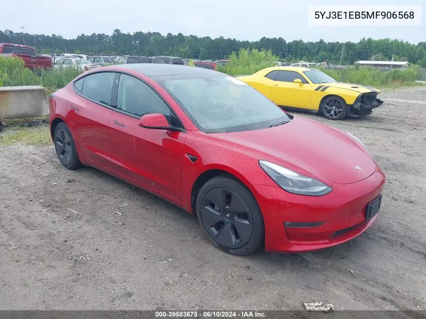 2021 Tesla Model 3 Long Range Dual Motor All-Wheel Drive VIN: 5YJ3E1EB5MF906568 Lot: 39583675