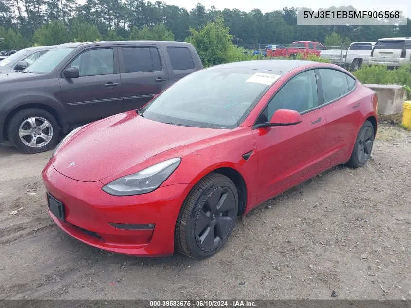 2021 Tesla Model 3 Long Range Dual Motor All-Wheel Drive VIN: 5YJ3E1EB5MF906568 Lot: 39583675