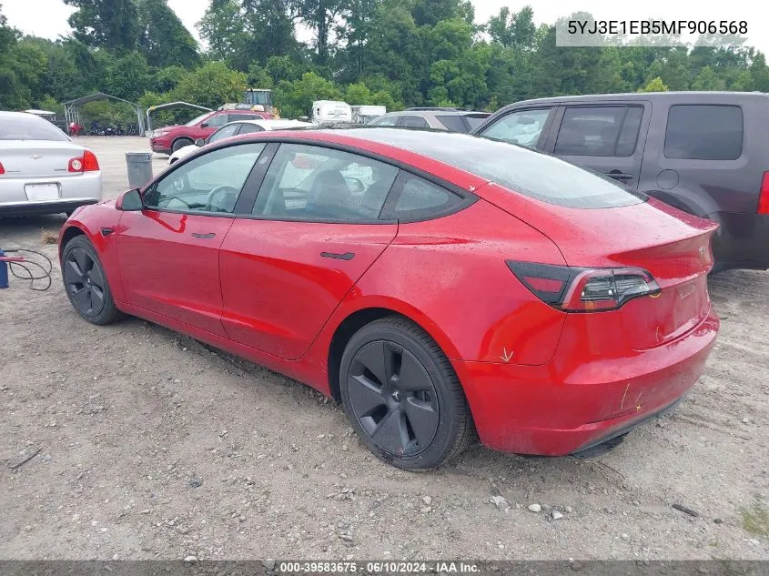 2021 Tesla Model 3 Long Range Dual Motor All-Wheel Drive VIN: 5YJ3E1EB5MF906568 Lot: 39583675