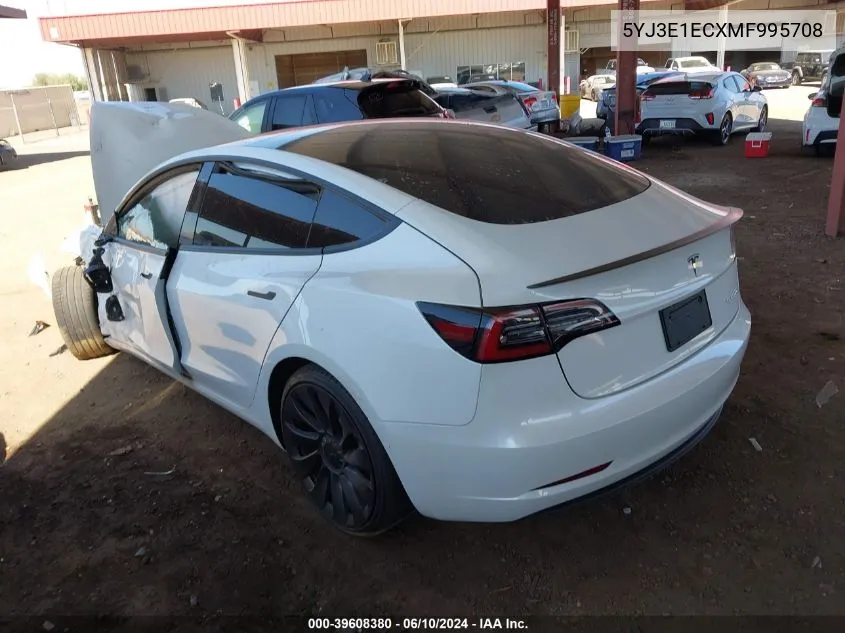 2021 Tesla Model 3 Performance Dual Motor All-Wheel Drive VIN: 5YJ3E1ECXMF995708 Lot: 39608380