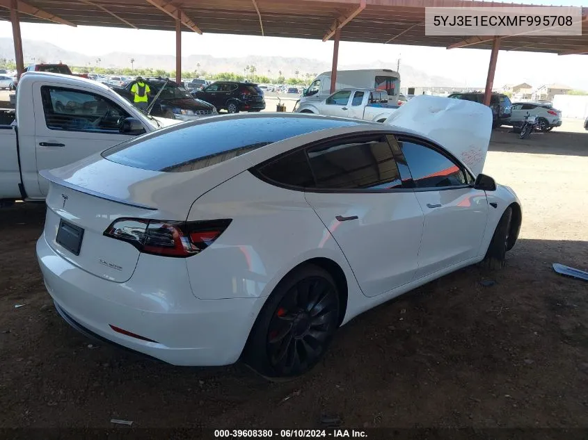 2021 Tesla Model 3 Performance Dual Motor All-Wheel Drive VIN: 5YJ3E1ECXMF995708 Lot: 39608380