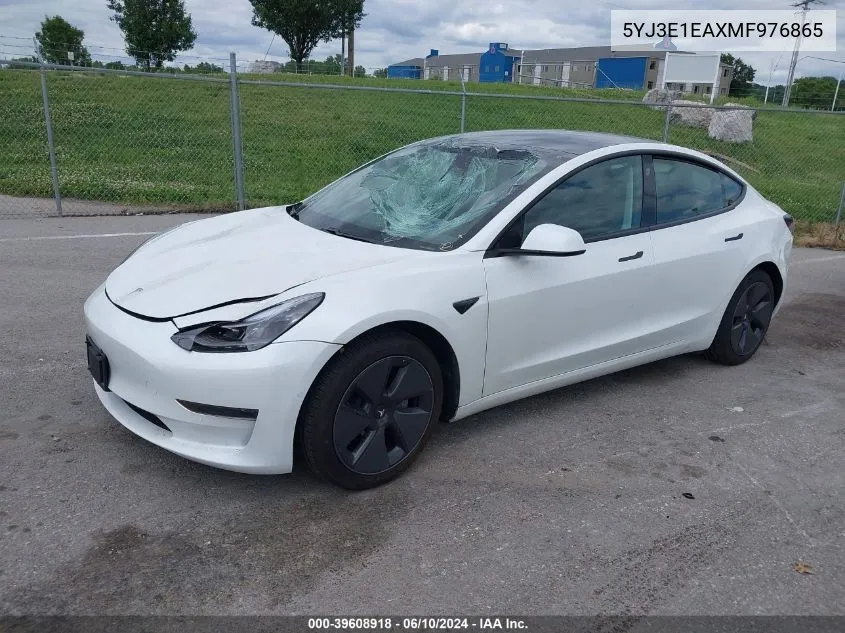 2021 Tesla Model 3 Standard Range Plus Rear-Wheel Drive VIN: 5YJ3E1EAXMF976865 Lot: 40882188