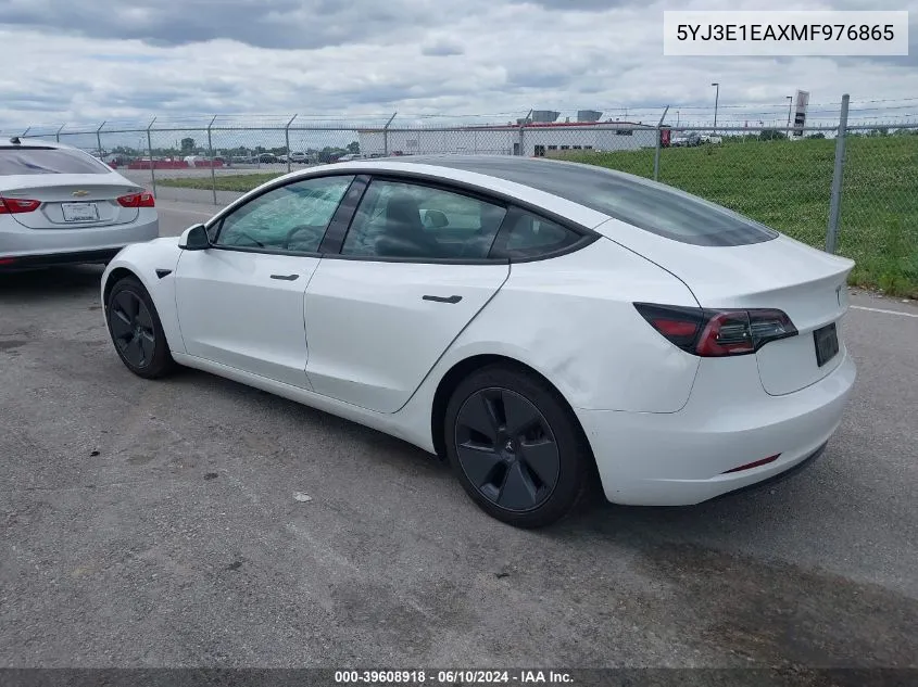 2021 Tesla Model 3 Standard Range Plus Rear-Wheel Drive VIN: 5YJ3E1EAXMF976865 Lot: 40882188