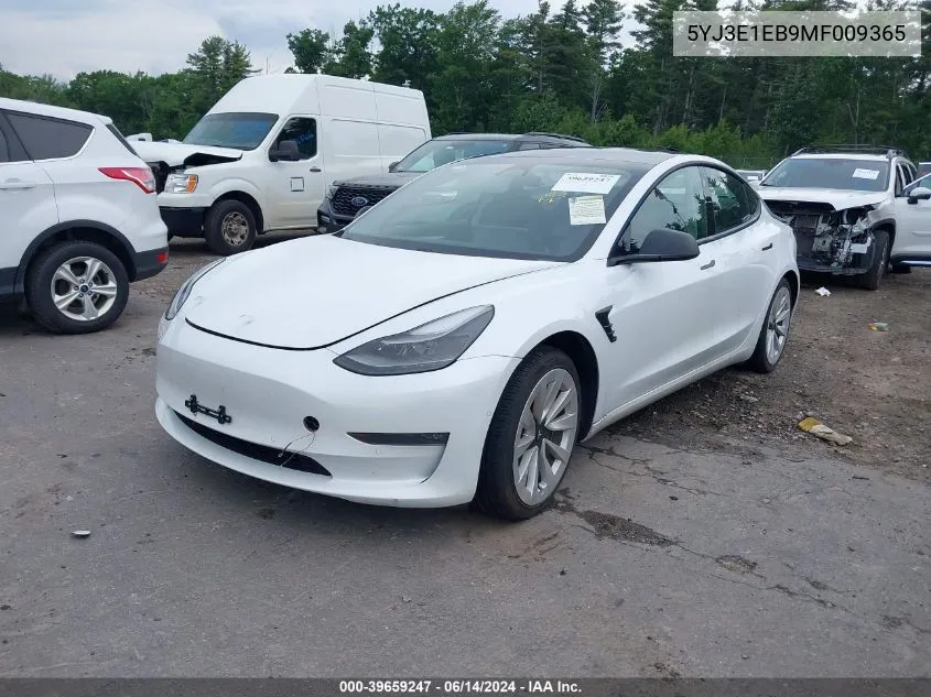 2021 Tesla Model 3 Long Range Dual Motor All-Wheel Drive VIN: 5YJ3E1EB9MF009365 Lot: 39659247