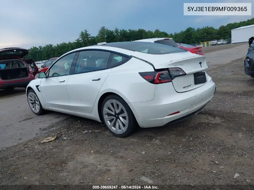 2021 Tesla Model 3 Long Range Dual Motor All-Wheel Drive VIN: 5YJ3E1EB9MF009365 Lot: 39659247