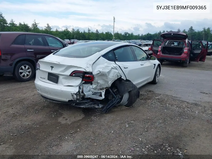 2021 Tesla Model 3 Long Range Dual Motor All-Wheel Drive VIN: 5YJ3E1EB9MF009365 Lot: 39659247