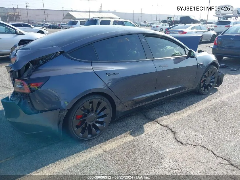 2021 Tesla Model 3 Performance Dual Motor All-Wheel Drive VIN: 5YJ3E1EC1MF094260 Lot: 39696952