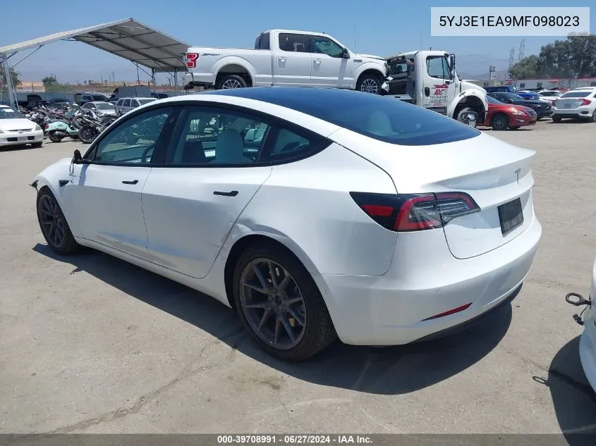 5YJ3E1EA9MF098023 2021 Tesla Model 3 Standard Range Plus Rear-Wheel Drive