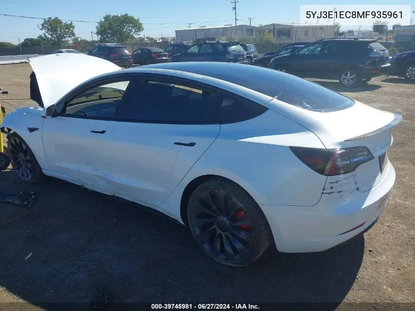 2021 Tesla Model 3 Performance Dual Motor All-Wheel Drive VIN: 5YJ3E1EC8MF935961 Lot: 39745981