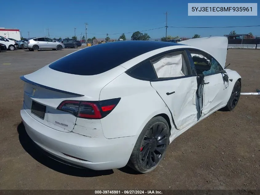 2021 Tesla Model 3 Performance Dual Motor All-Wheel Drive VIN: 5YJ3E1EC8MF935961 Lot: 39745981