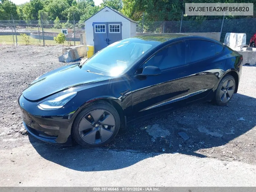 2021 Tesla Model 3 Standard Range Plus Rear-Wheel Drive VIN: 5YJ3E1EA2MF856820 Lot: 39746645