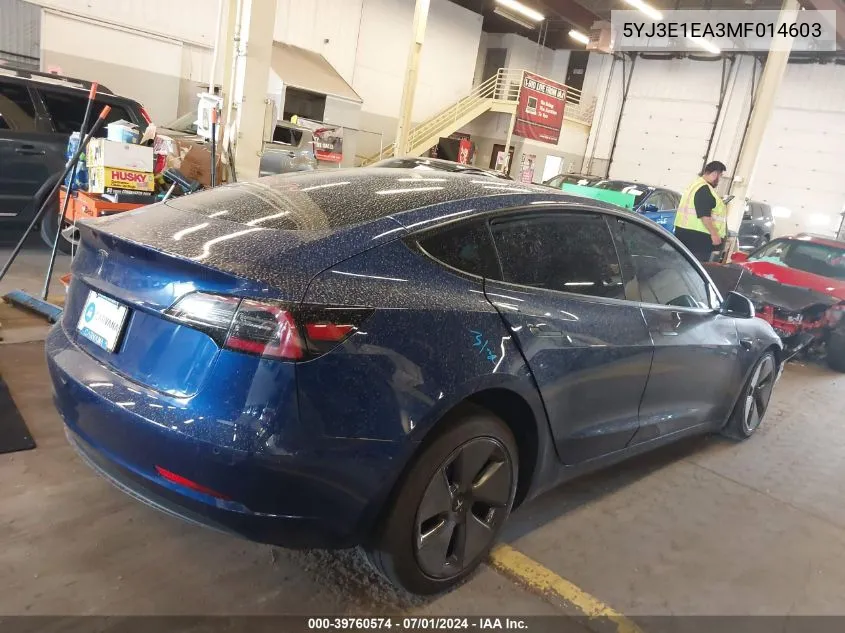 5YJ3E1EA3MF014603 2021 Tesla Model 3 Standard Range Plus Rear-Wheel Drive