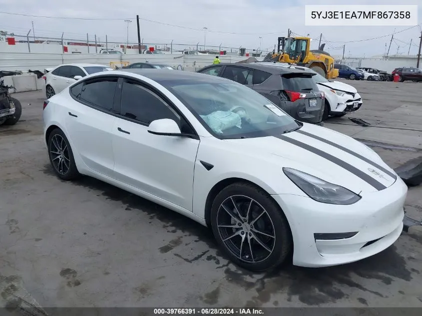 2021 Tesla Model 3 Standard Range Plus Rear-Wheel Drive VIN: 5YJ3E1EA7MF867358 Lot: 39766391