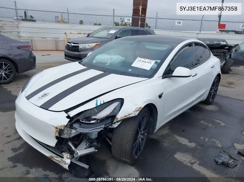 2021 Tesla Model 3 Standard Range Plus Rear-Wheel Drive VIN: 5YJ3E1EA7MF867358 Lot: 39766391