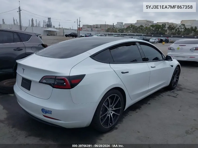 2021 Tesla Model 3 Standard Range Plus Rear-Wheel Drive VIN: 5YJ3E1EA7MF867358 Lot: 39766391