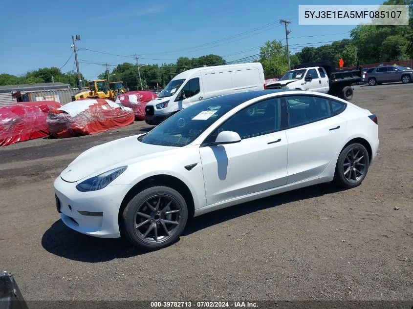 2021 Tesla Model 3 Standard Range Plus Rear-Wheel Drive VIN: 5YJ3E1EA5MF085107 Lot: 39782713