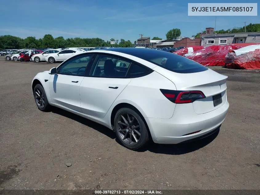 2021 Tesla Model 3 Standard Range Plus Rear-Wheel Drive VIN: 5YJ3E1EA5MF085107 Lot: 39782713