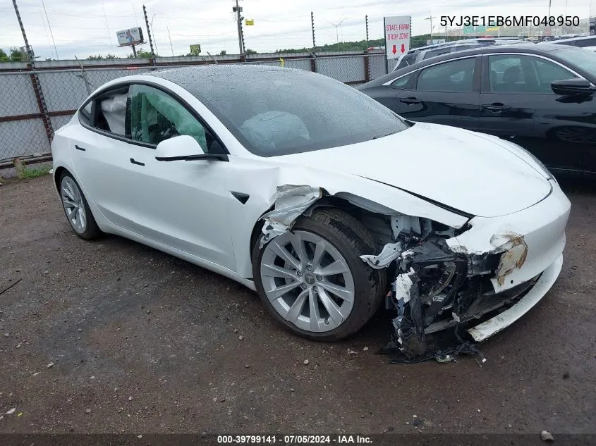 2021 Tesla Model 3 Long Range Dual Motor All-Wheel Drive VIN: 5YJ3E1EB6MF048950 Lot: 39799141