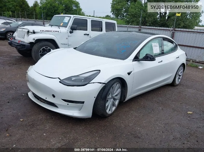 2021 Tesla Model 3 Long Range Dual Motor All-Wheel Drive VIN: 5YJ3E1EB6MF048950 Lot: 39799141