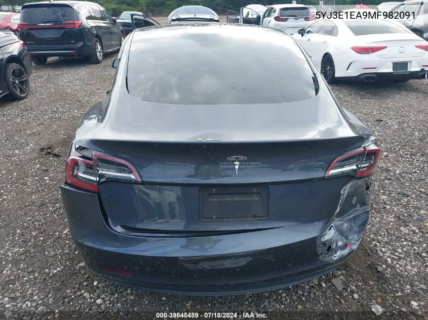 2021 Tesla Model 3 Standard Range Plus Rear-Wheel Drive VIN: 5YJ3E1EA9MF982091 Lot: 39845459