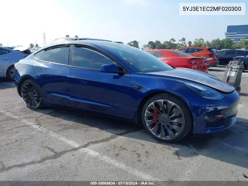 2021 Tesla Model 3 Performance Dual Motor All-Wheel Drive VIN: 5YJ3E1EC2MF020300 Lot: 39868634