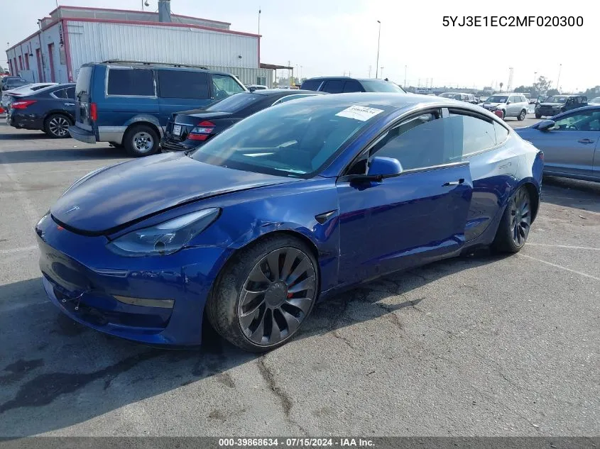 2021 Tesla Model 3 Performance Dual Motor All-Wheel Drive VIN: 5YJ3E1EC2MF020300 Lot: 39868634