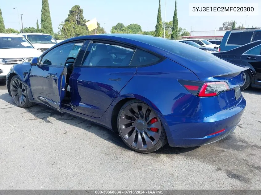 2021 Tesla Model 3 Performance Dual Motor All-Wheel Drive VIN: 5YJ3E1EC2MF020300 Lot: 39868634