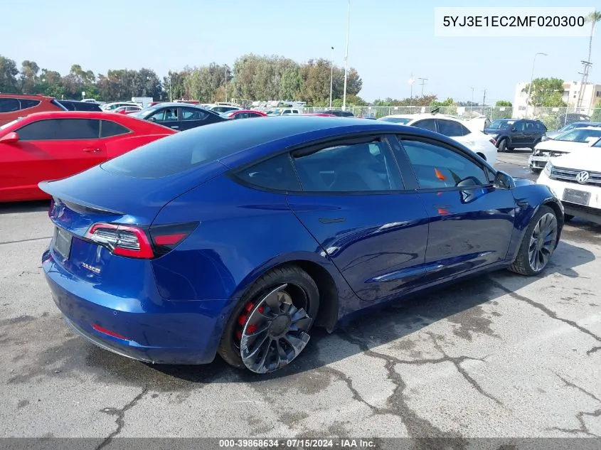 2021 Tesla Model 3 Performance Dual Motor All-Wheel Drive VIN: 5YJ3E1EC2MF020300 Lot: 39868634