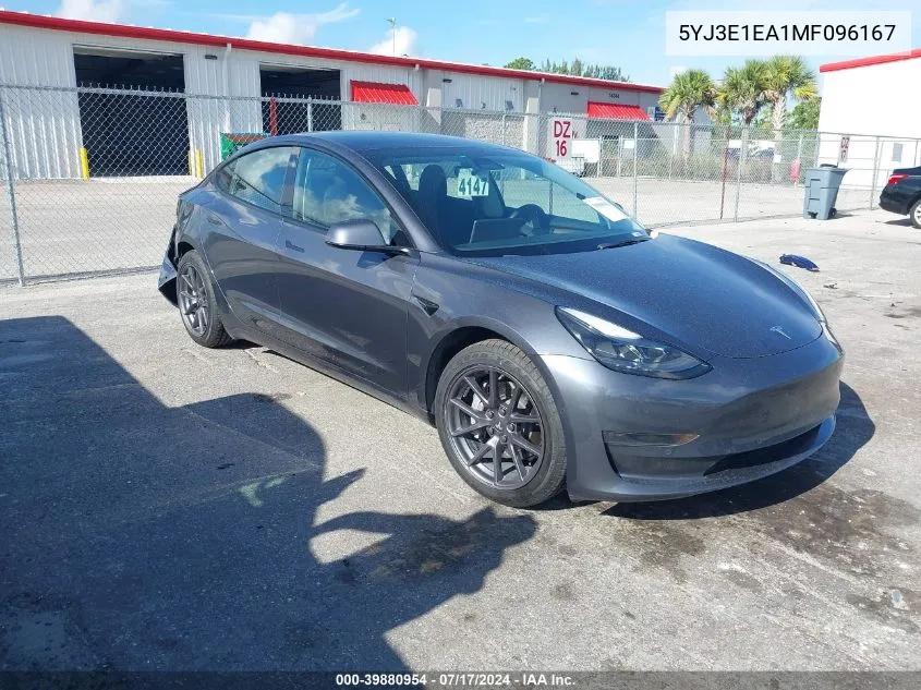 2021 Tesla Model 3 Standard Range Plus Rear-Wheel Drive VIN: 5YJ3E1EA1MF096167 Lot: 39880954