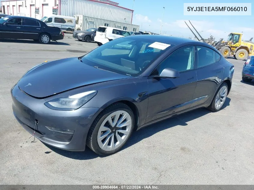 2021 Tesla Model 3 Standard Range Plus Rear-Wheel Drive VIN: 5YJ3E1EA5MF066010 Lot: 39904664