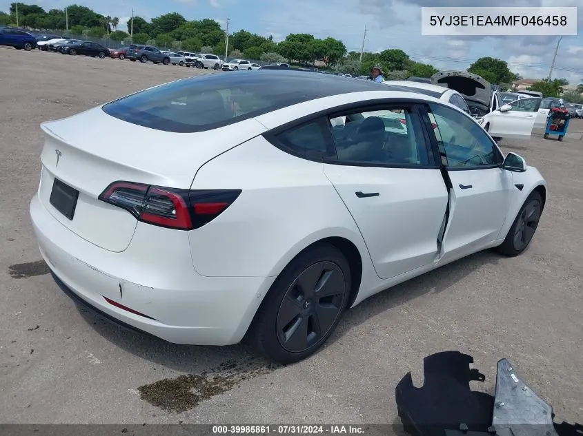 2021 Tesla Model 3 Standard Range Plus Rear-Wheel Drive VIN: 5YJ3E1EA4MF046458 Lot: 39985861