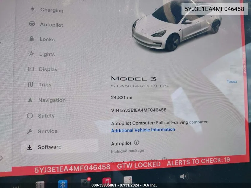 2021 Tesla Model 3 Standard Range Plus Rear-Wheel Drive VIN: 5YJ3E1EA4MF046458 Lot: 39985861