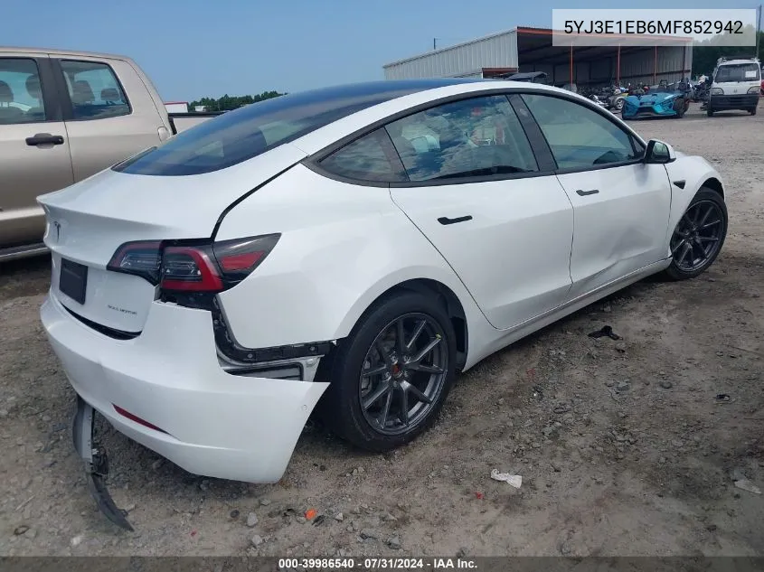 2021 Tesla Model 3 Long Range Dual Motor All-Wheel Drive VIN: 5YJ3E1EB6MF852942 Lot: 39986540