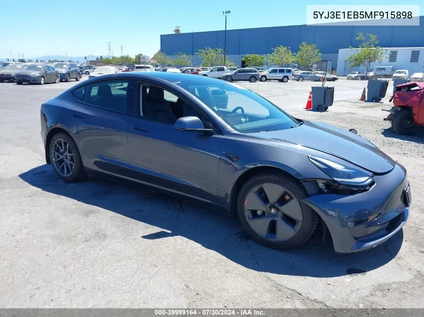 2021 Tesla Model 3 Long Range Dual Motor All-Wheel Drive VIN: 5YJ3E1EB5MF915898 Lot: 39999164