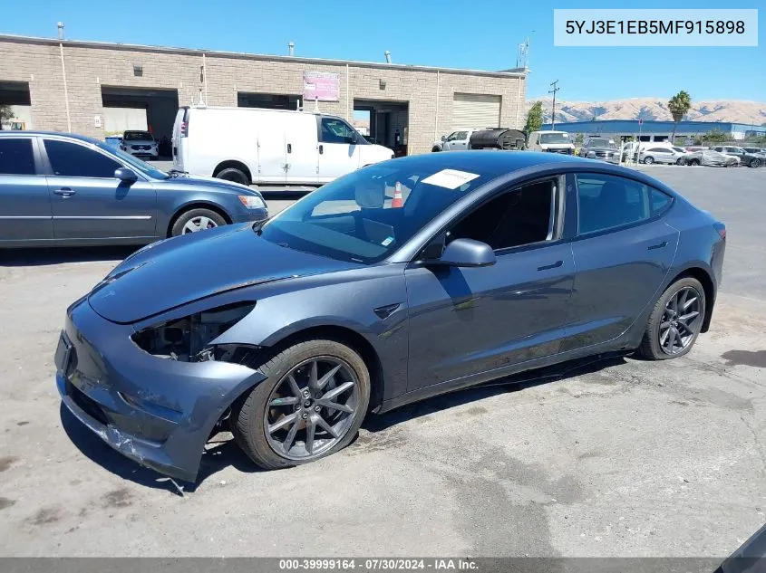 2021 Tesla Model 3 Long Range Dual Motor All-Wheel Drive VIN: 5YJ3E1EB5MF915898 Lot: 39999164