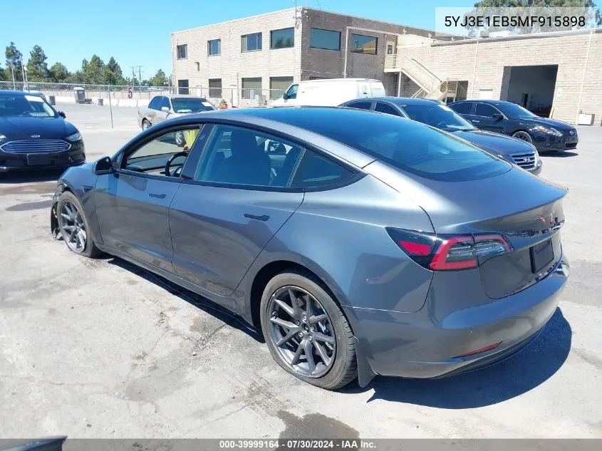 2021 Tesla Model 3 Long Range Dual Motor All-Wheel Drive VIN: 5YJ3E1EB5MF915898 Lot: 39999164