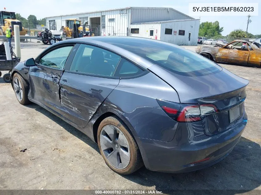 2021 Tesla Model 3 Long Range Dual Motor All-Wheel Drive VIN: 5YJ3E1EB5MF862023 Lot: 40000782