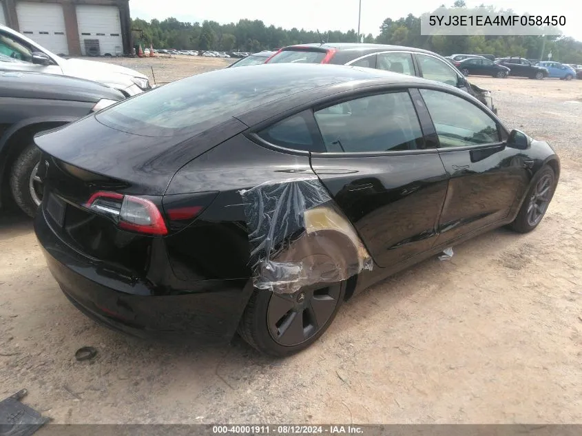 5YJ3E1EA4MF058450 2021 Tesla Model 3 Standard Range Plus Rear-Wheel Drive