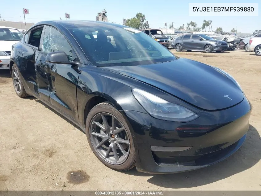 2021 Tesla Model 3 Long Range Dual Motor All-Wheel Drive VIN: 5YJ3E1EB7MF939880 Lot: 40012735